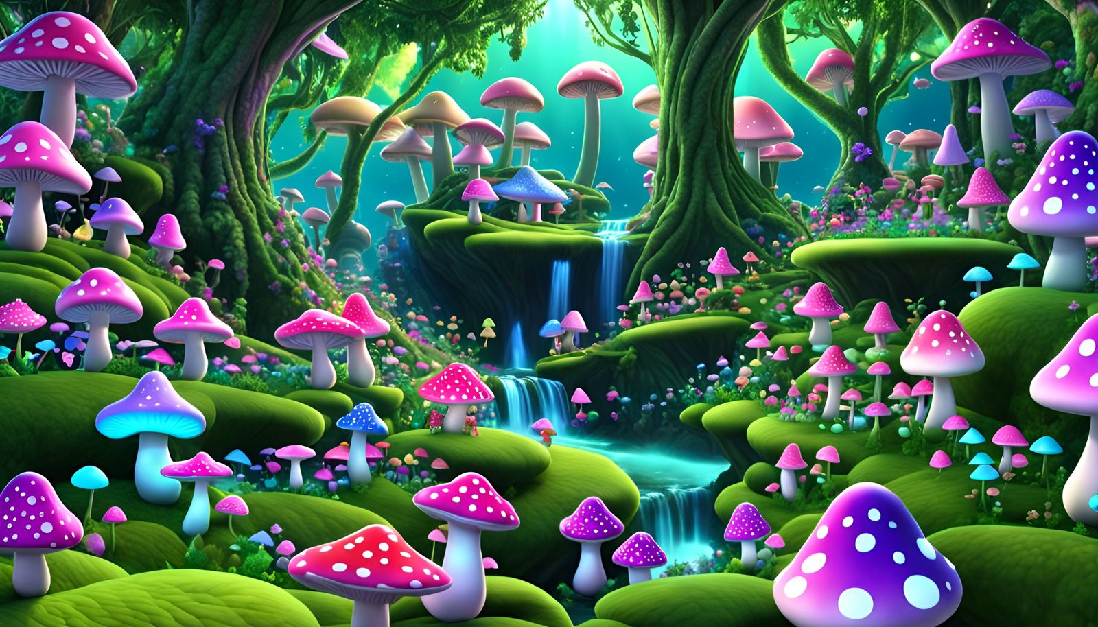 Chibi Mushroom People in Fantasy Fae Land