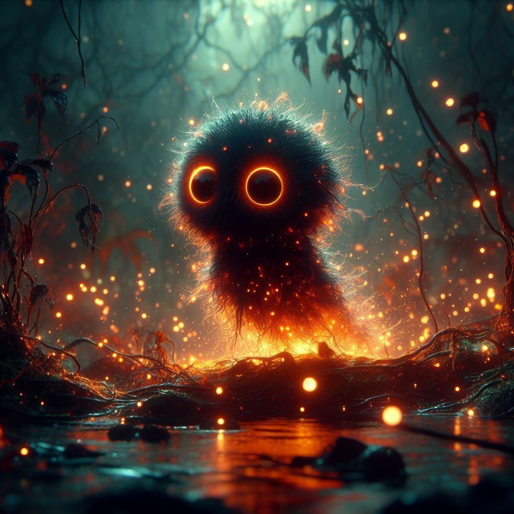 Adorable Will-o'-the-Wisp in Cinematic Fantasy Swamp