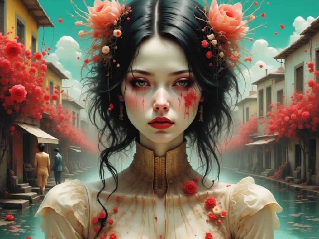 Euphoric Woman in Suburbia: Dramatic Lighting and Details