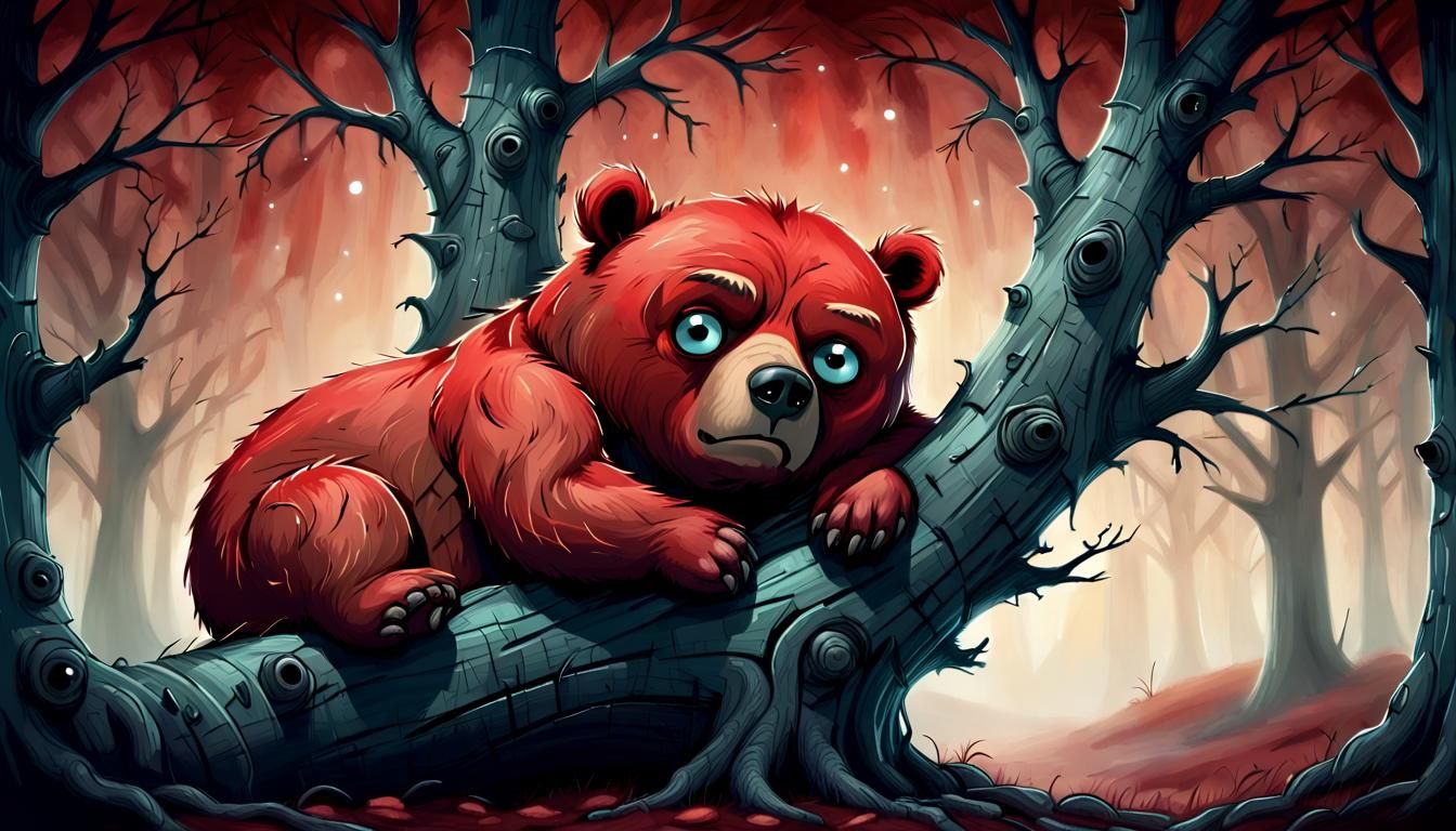 A Frowning Bear in a Tree, Inspired by Tim Burton