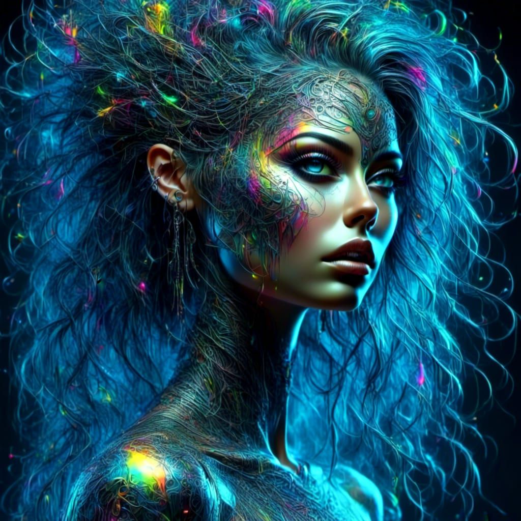 Neon Rainbow Pixies and Butterflies in Cyberpunk Style