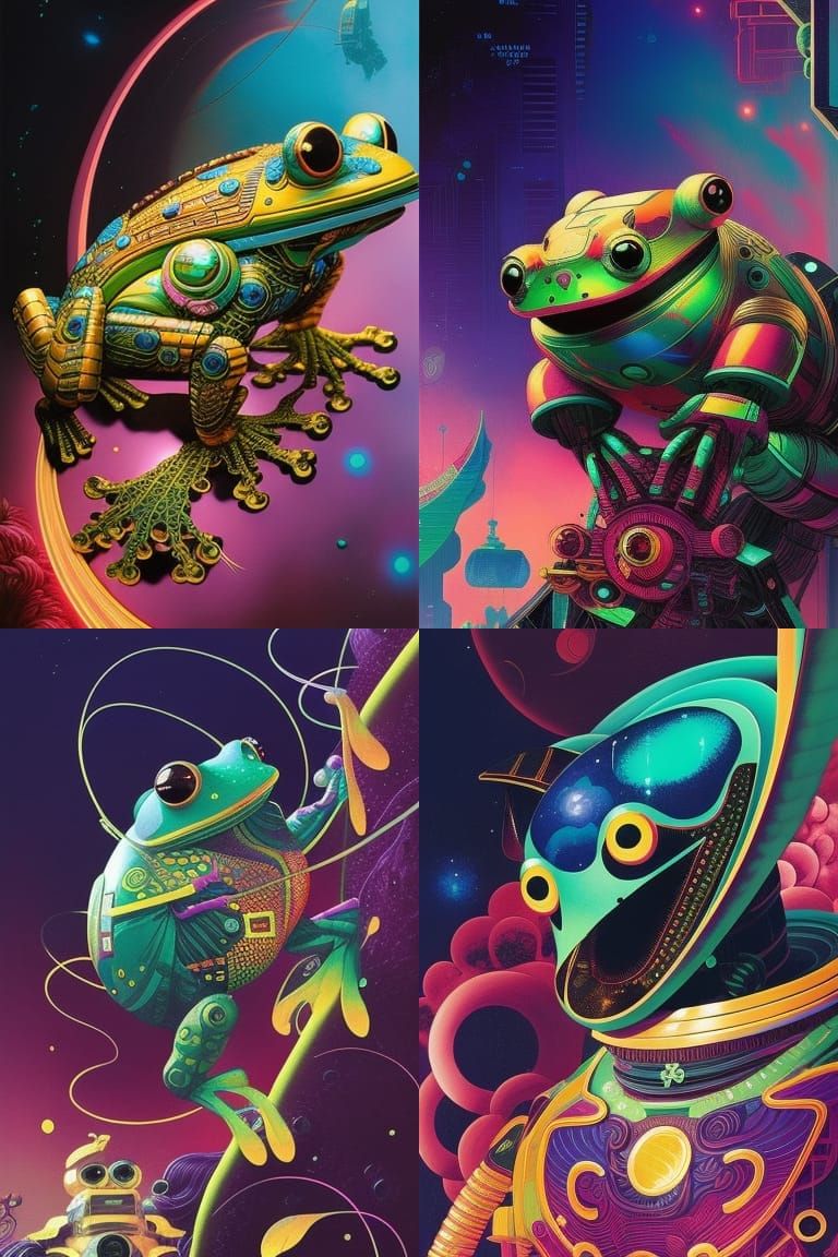 Cosmic Cyberpunk Frog in Detailed Artwork