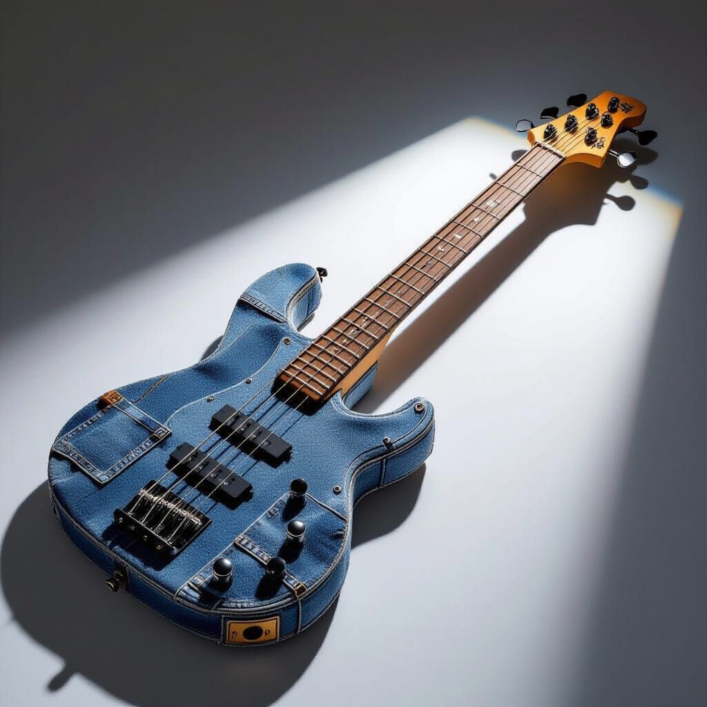 Denim Bass Guitar as Surrealist Art