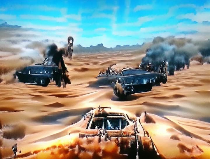 Mad Max Style Car Chase in Desert Landscape