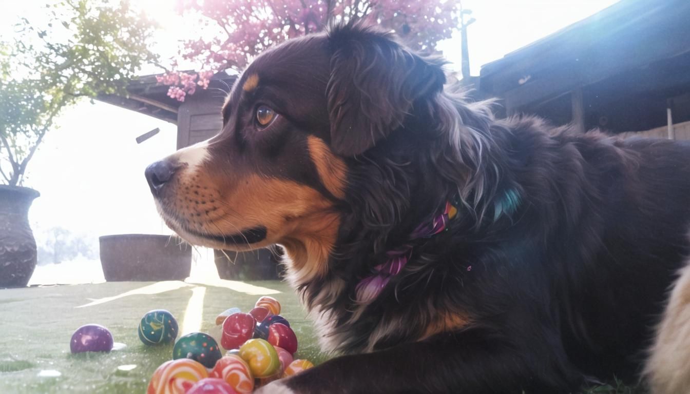 Candy Dog in a Whimsical Pastel Landscape