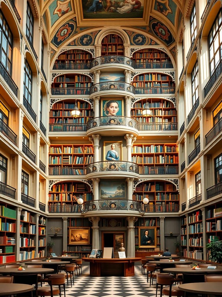 Elegant Art Deco Library with Rare Books and Paintings