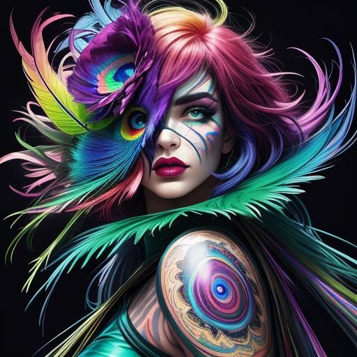 Rainbow Woman Portrait in Comic Book Style