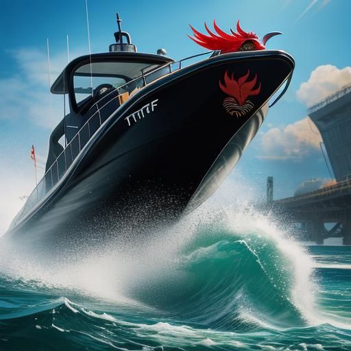 Hyperrealistic Jet Boat Rooster Tail Splash Art