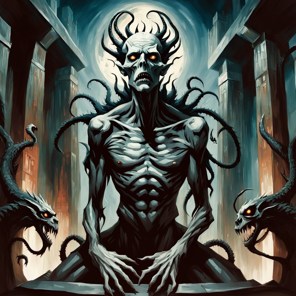 Cyberpunk Reptilian Overlord in Dark Government Control Room