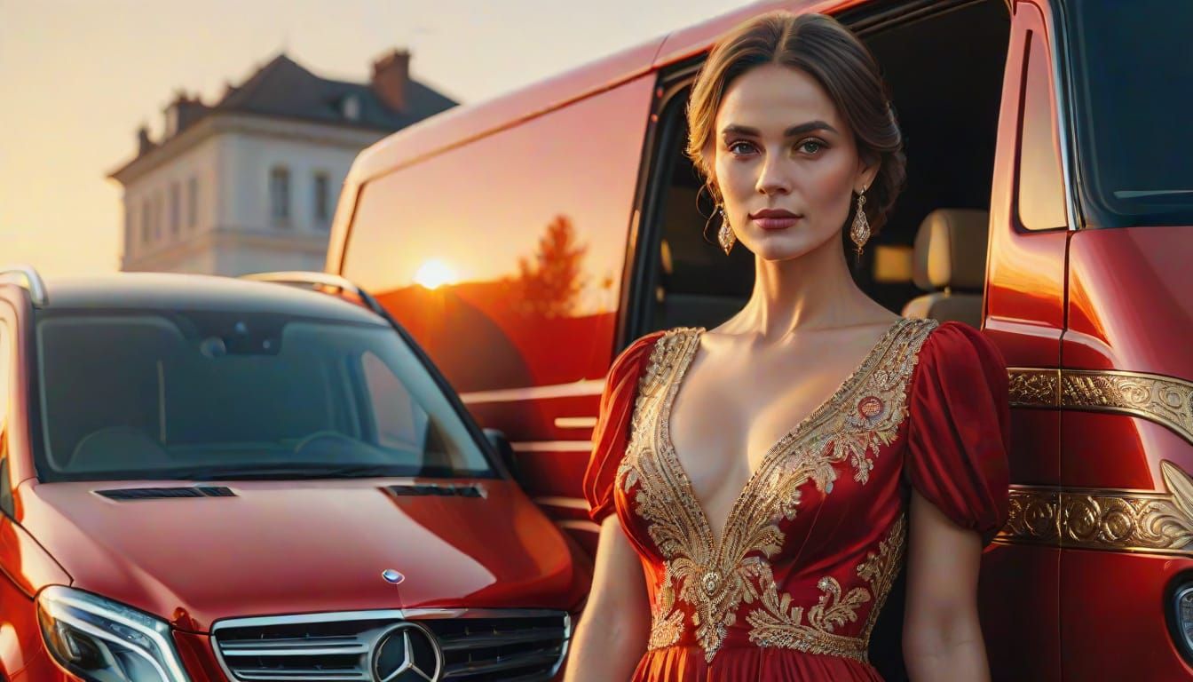 Woman in Red Dress: Vibrant Oil Painting