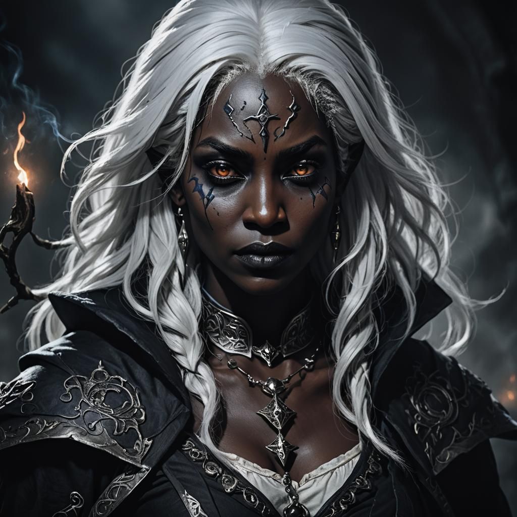 Drow Sorceress Portrait in Gothic Fantasy Style