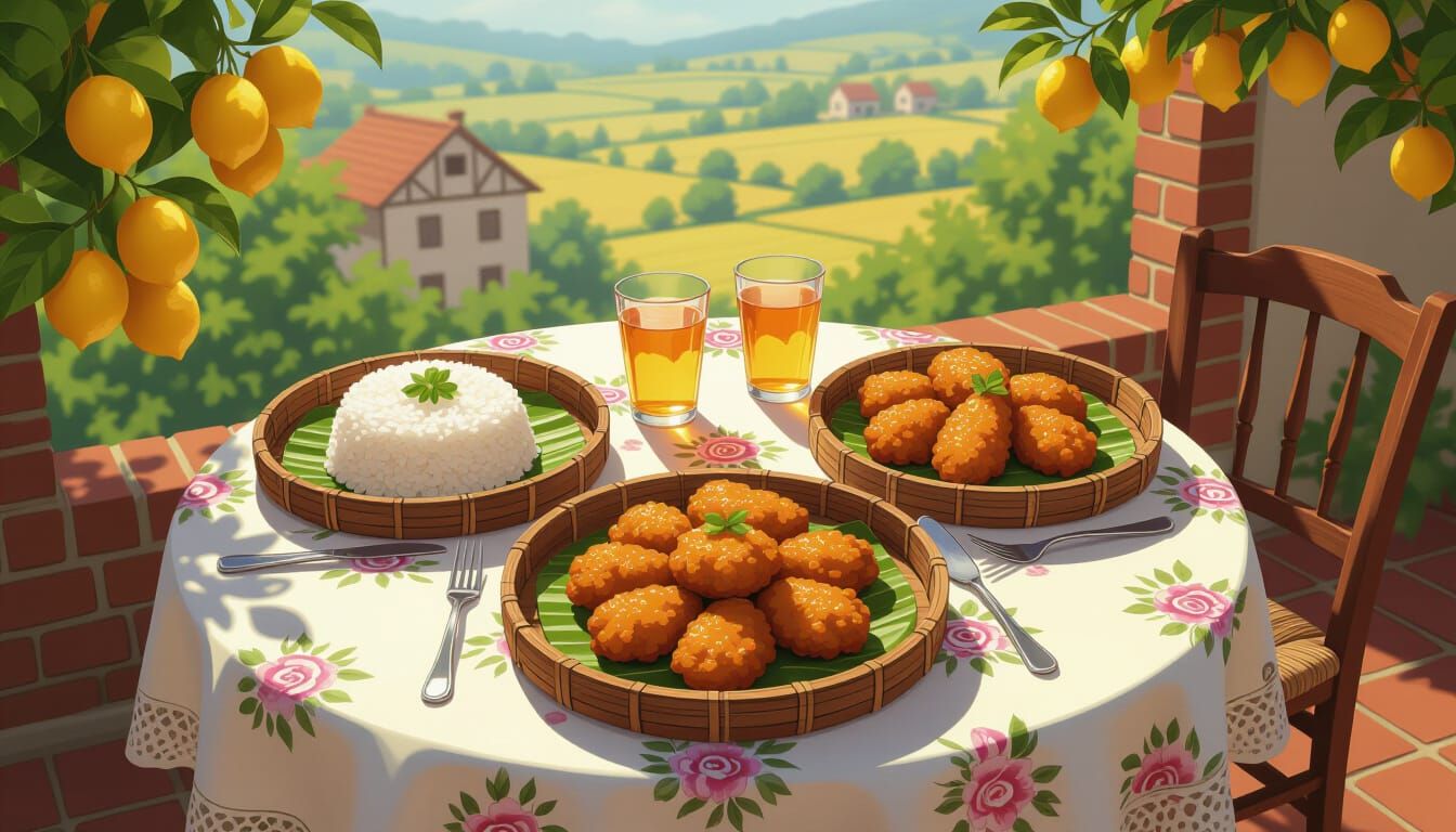 Victorian Table Setting With Fried Pork and Sticky Rice