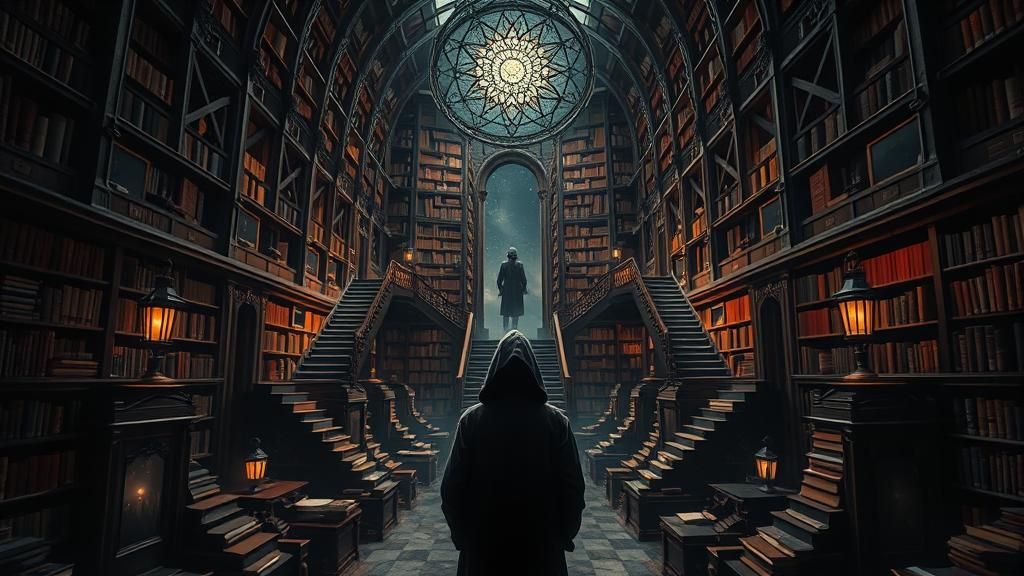 Mystical Figure in an Escher-esque Library