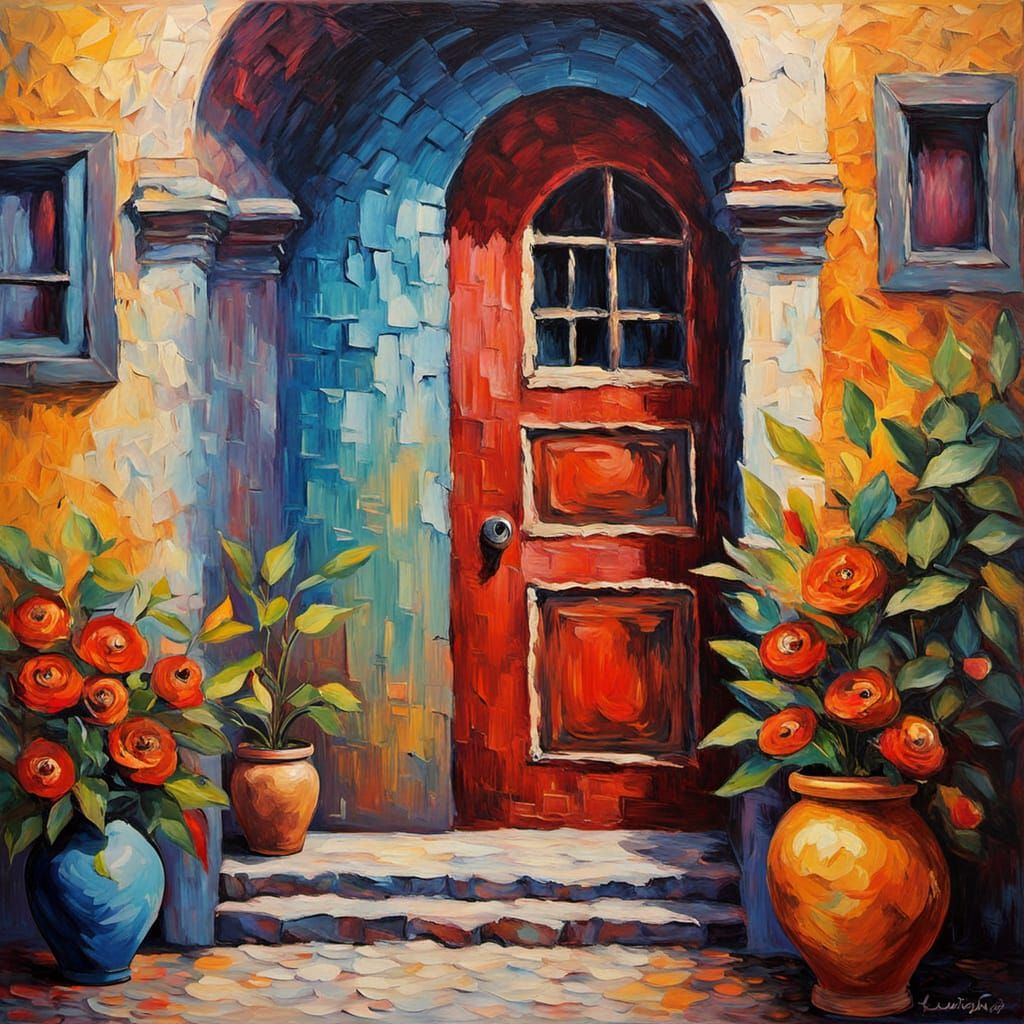 Entwined Hearts: Neo-Impressionistic Expressionist Oil Paint...