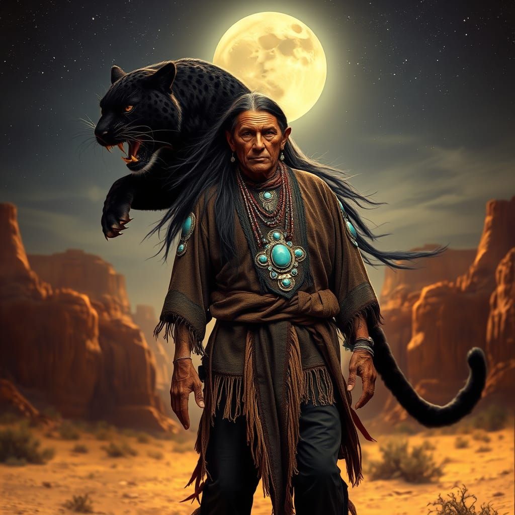 Navajo Shaman's Transformation in Surrealist Style