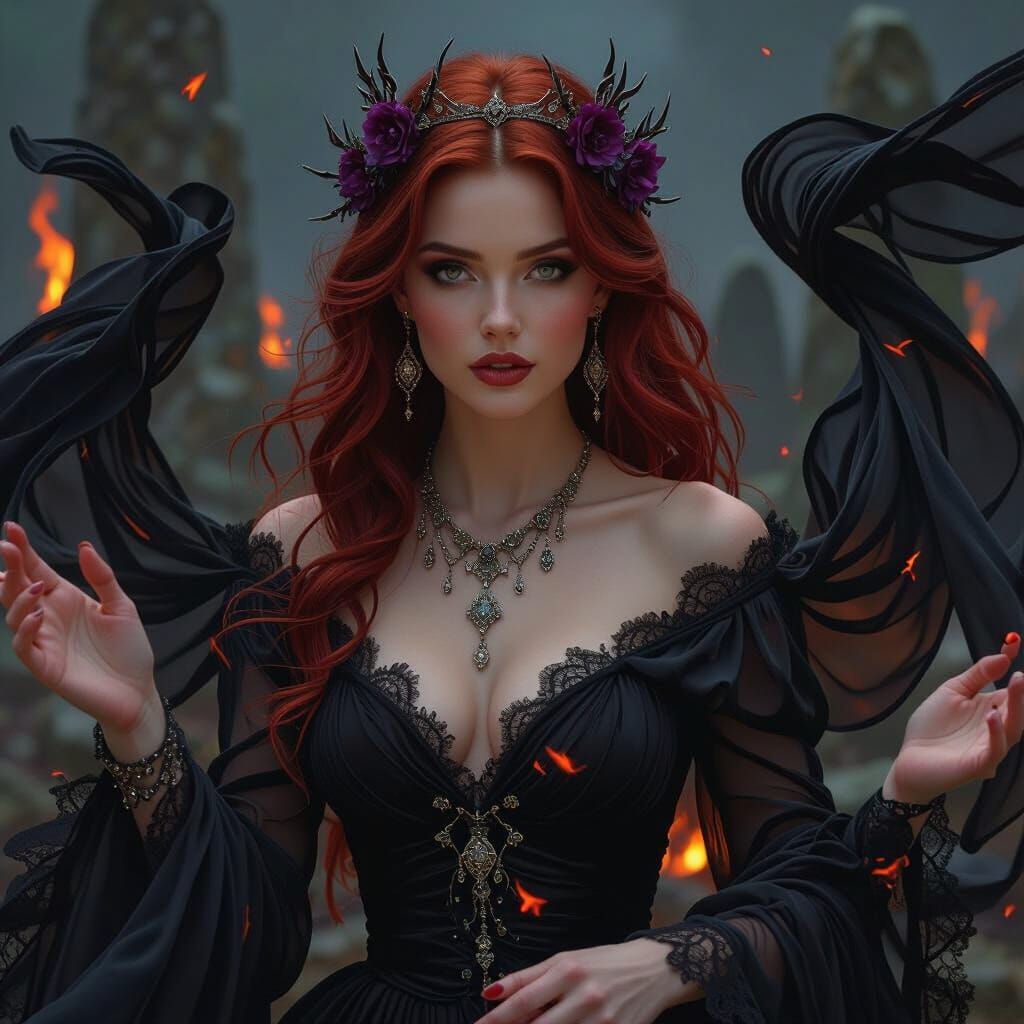 Witch Dances in Wildfire Light: Dark Romanticism Style