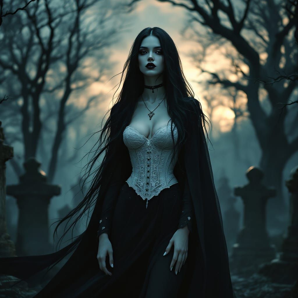 Mystical Woman in Cemetery Concept Art