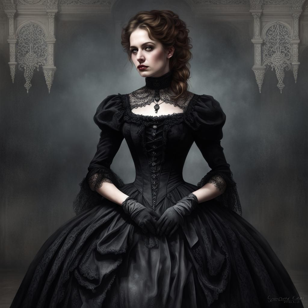Gothic Woman in Victorian Dress: Hyperrealistic Portrait