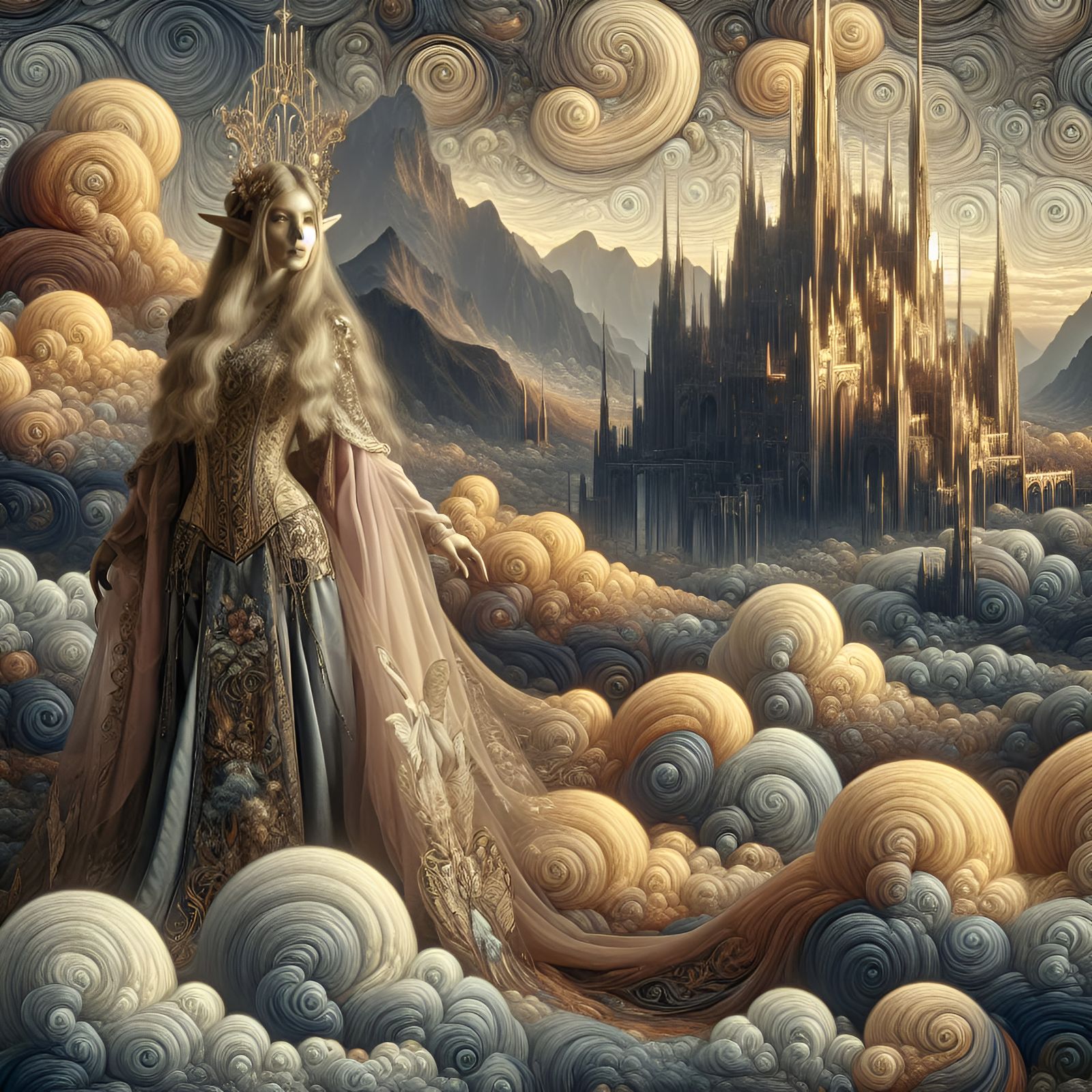 Elven Queen in Cloud Castle, Fantasycore Aesthetic