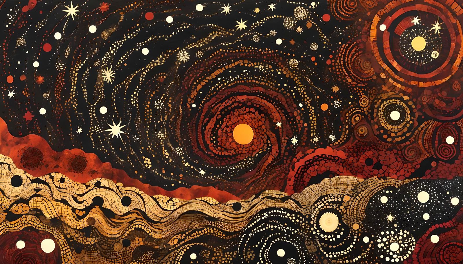 Aboriginal Batik Star Cluster in Earthy Tones