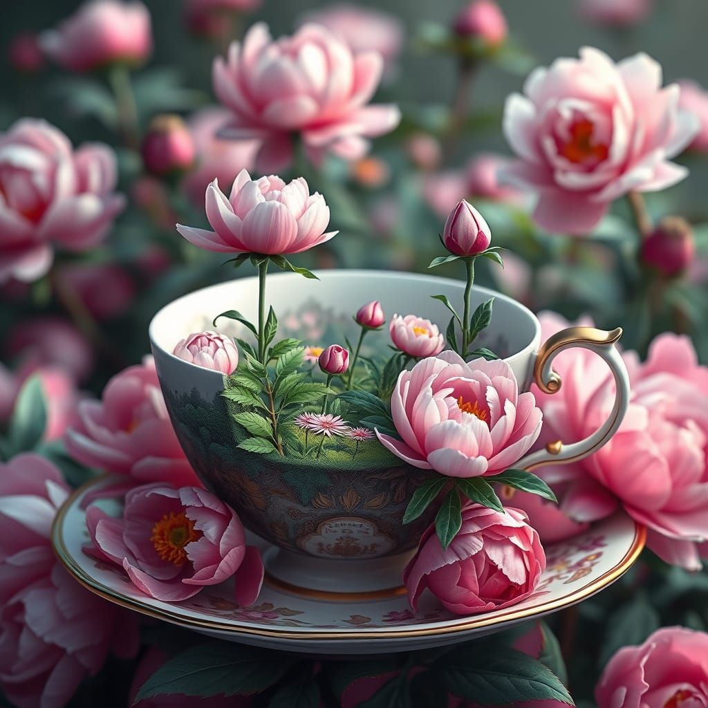 Elegant Peony Garden in Deep Matte Painting Style
