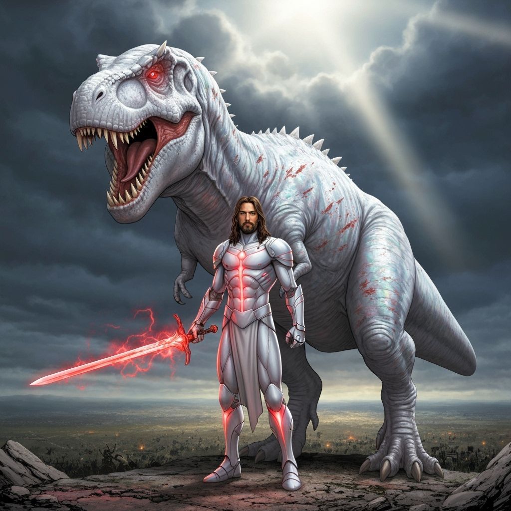 Jesus Christ and T-Rex Warrior in Comic Book Art