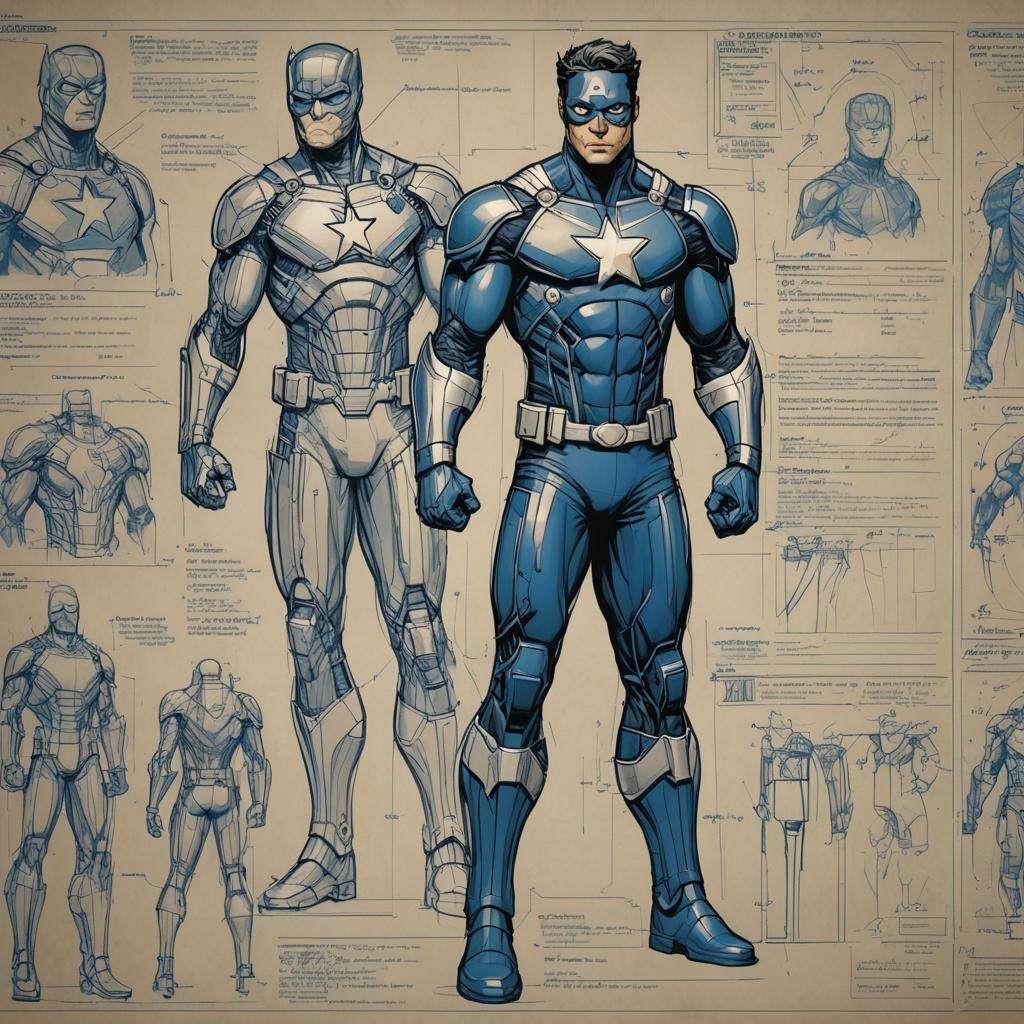 Superhero Costume Blueprint in Comic Book Style
