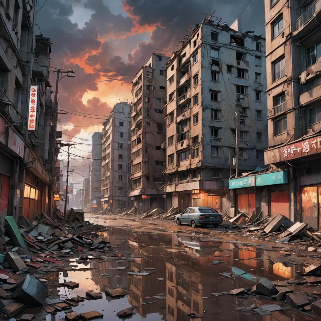 Dystopian Anime: Collapsed Soviet Buildings in Earthquake Af...