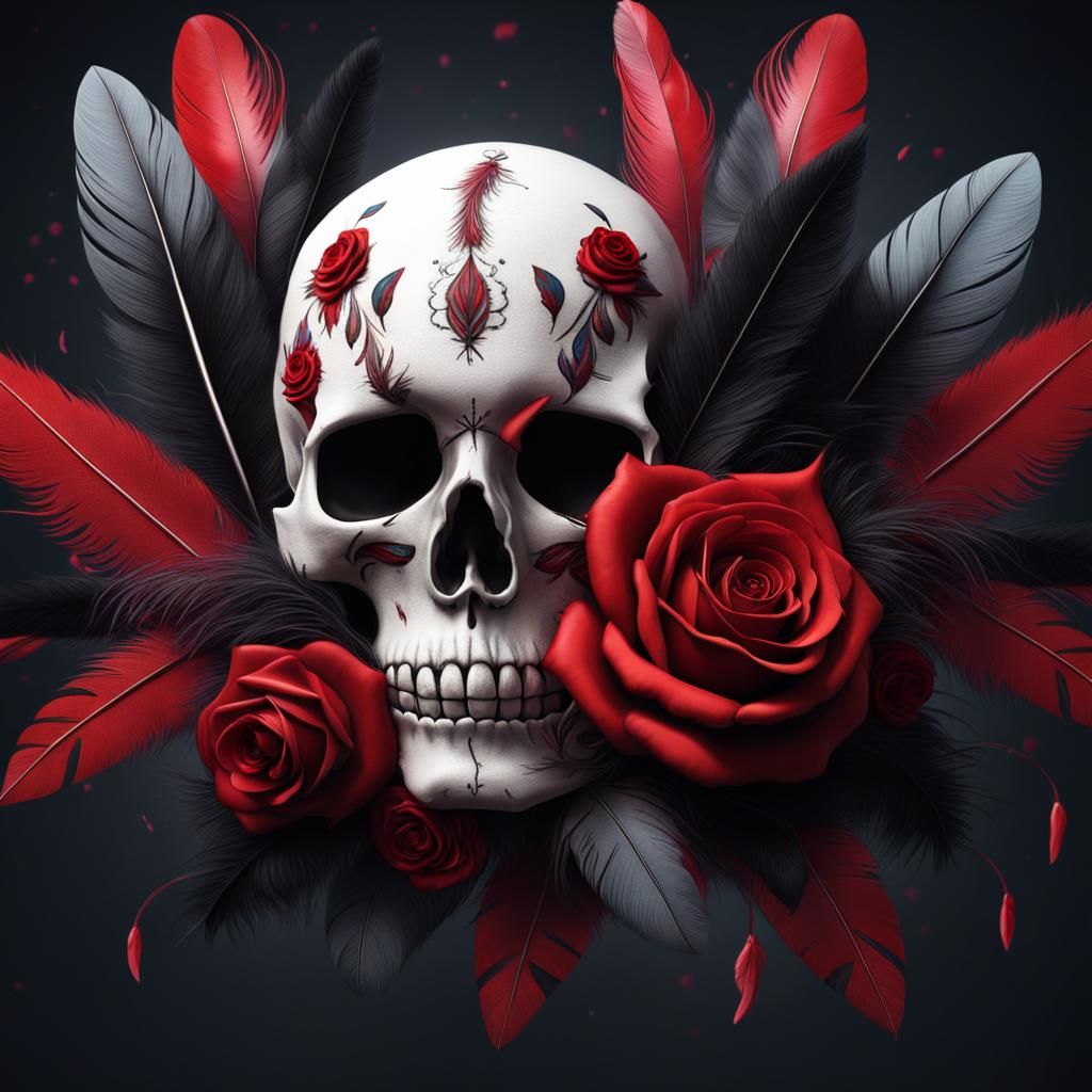Skull with Roses and Feathers: Fantasy Concept Art