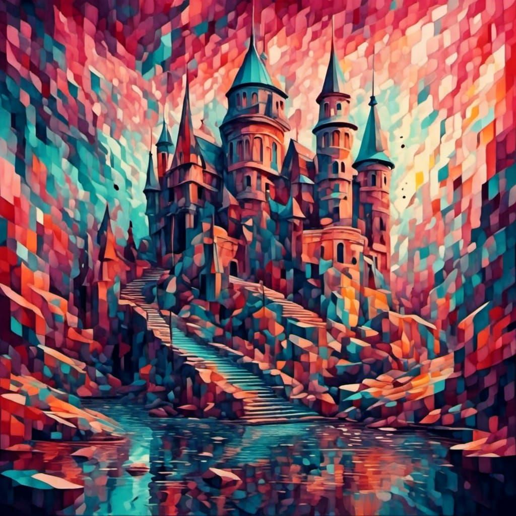 Underwater Castle in Naive Folk Art Style