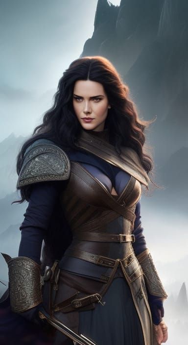 Yennefer in Iron Armor: Hyperrealistic Digital Illustration