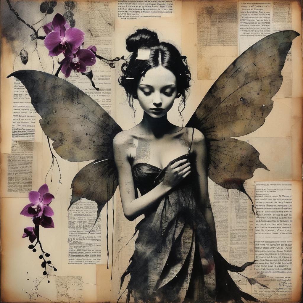 Moody Fairy Collage Portrait with Botanical Elements