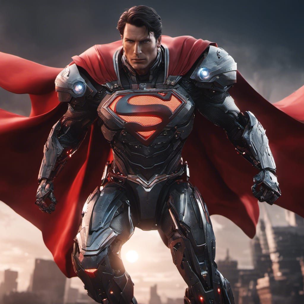Superman in Battle Armor: Futuristic Sci-Fi Rendering