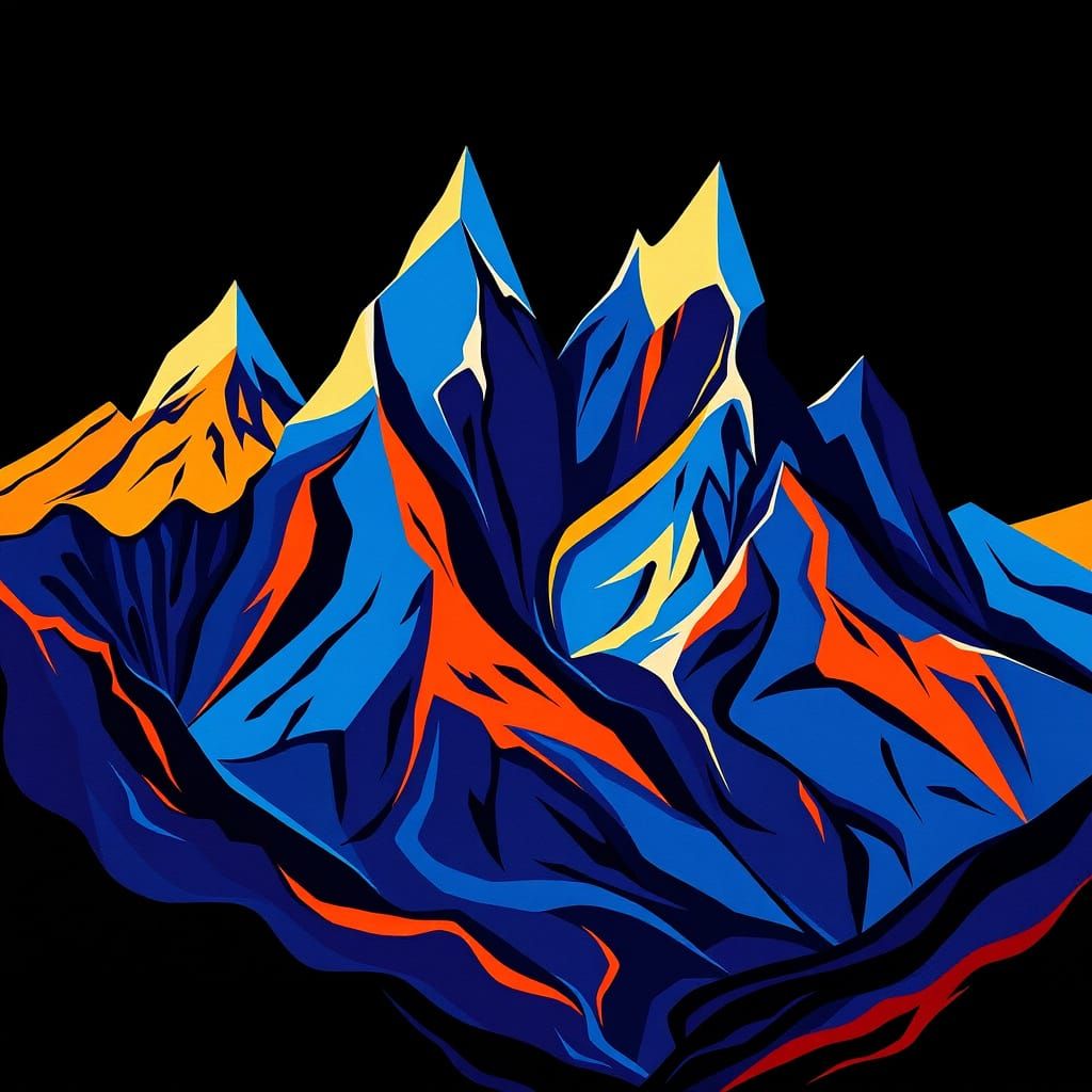 Abstract Alps Caricature in Cubist Style