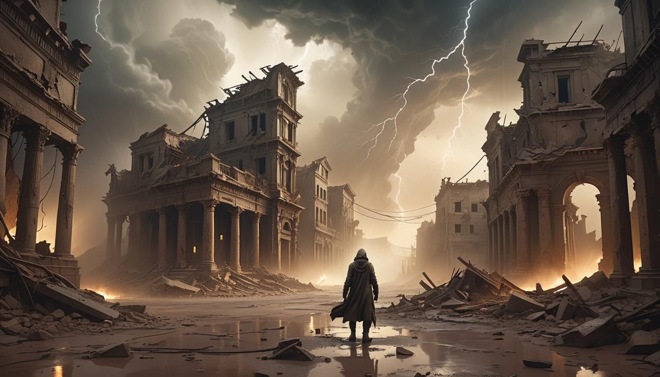 Post-Apocalyptic Wanderer in Sfumato Illustration