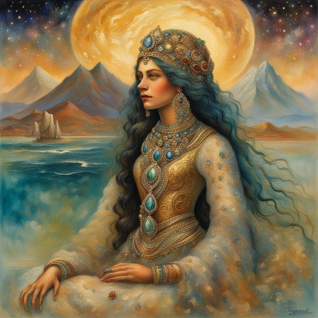 Starlight Oasis: Woman-Jaguar in Impressionist Style