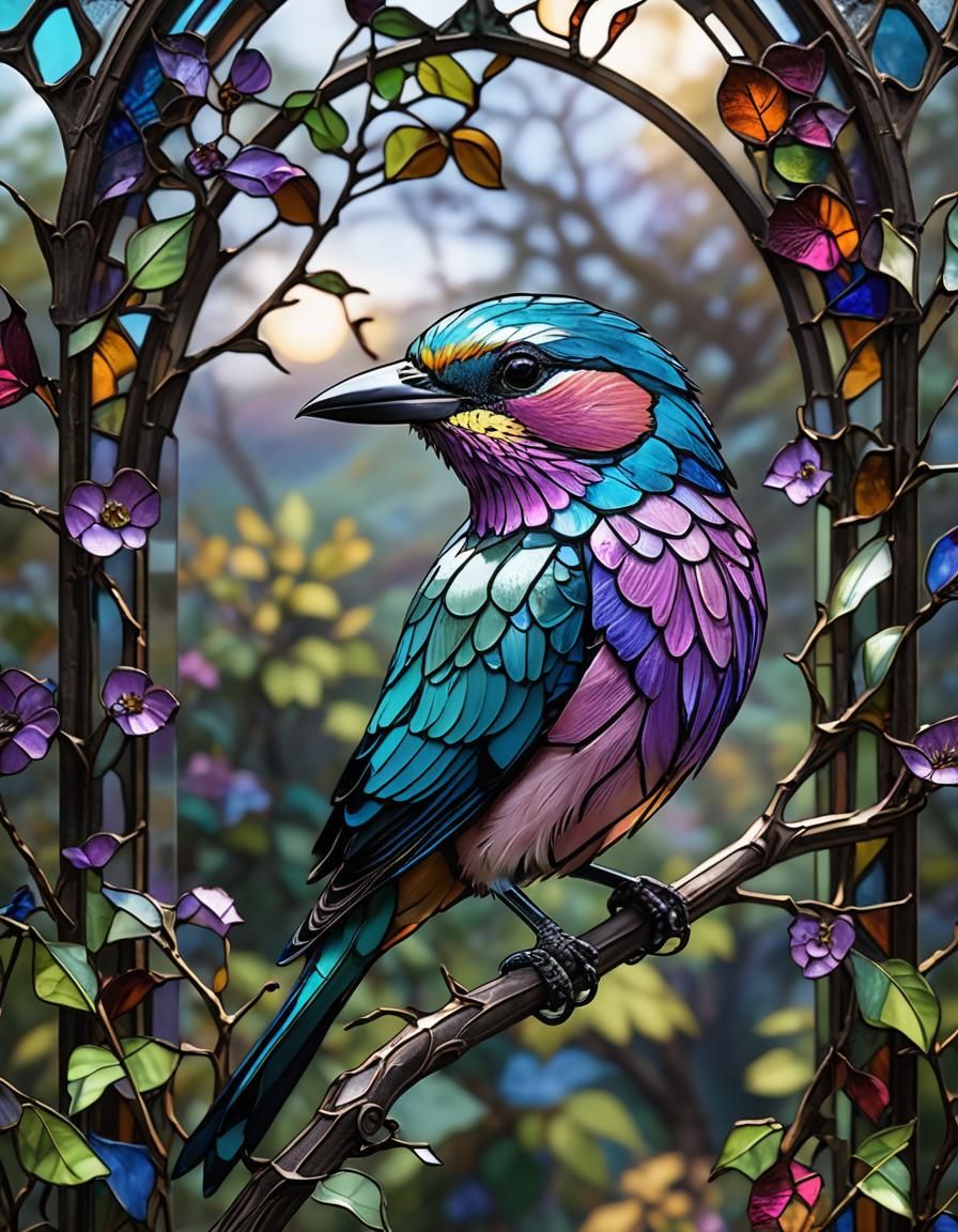 Stained Glass Lilac-Breasted Roller Bird
