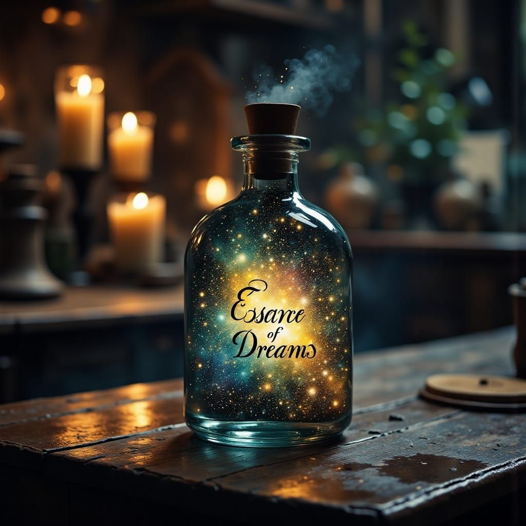 Stardust Galaxy in Glass Bottle, Ethereal Dreamscape