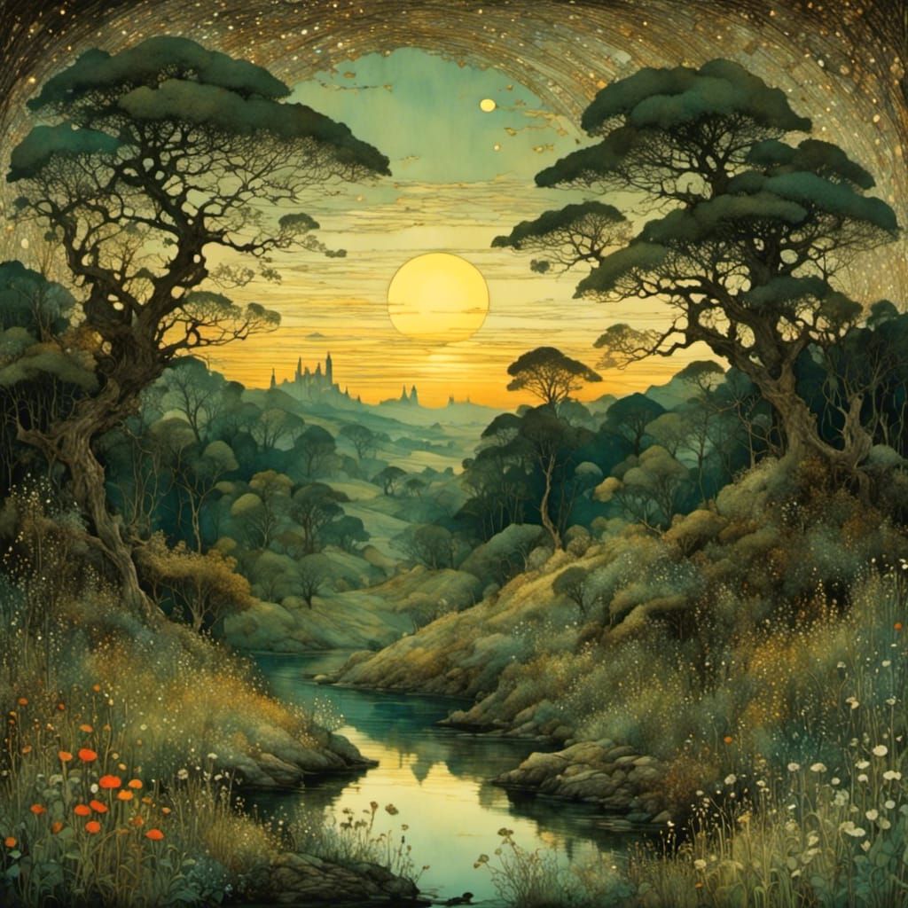 Nostalgic Landscape Painting in a Gentle Style