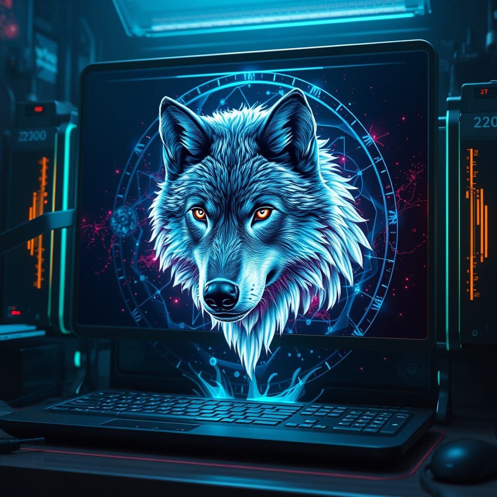 Cyberpunk Wolf Hologram in Stunning 8K Resolution