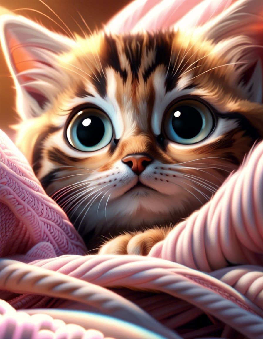 Adorable Kitten Portrait with Big Eyes, Pixar Style