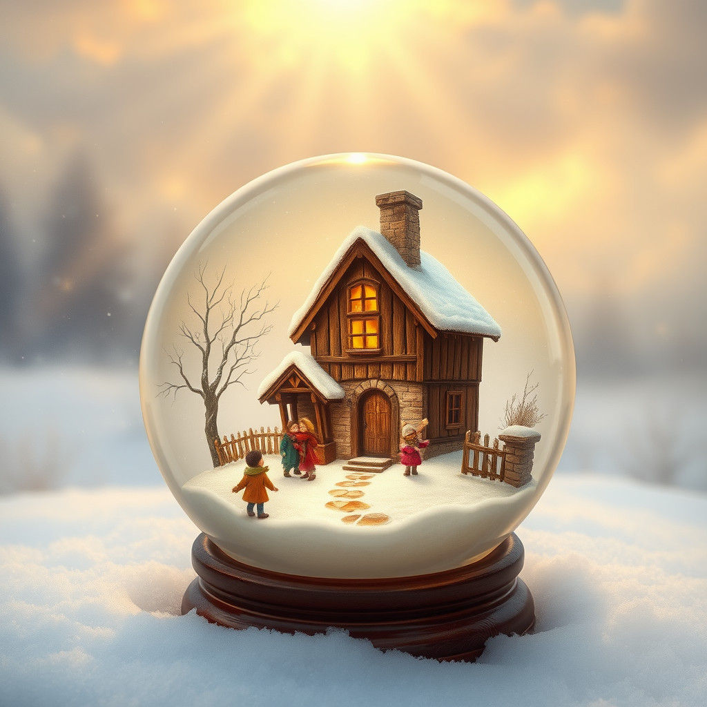 Snowy Cottage Scene in Glass Globe