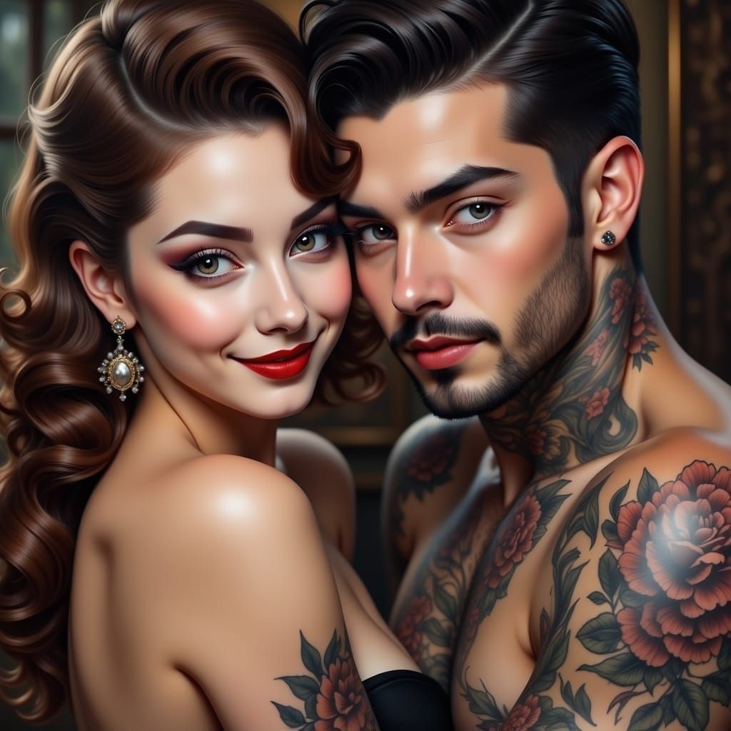 Fairy Lovers Pinup With Intricate Tattoos