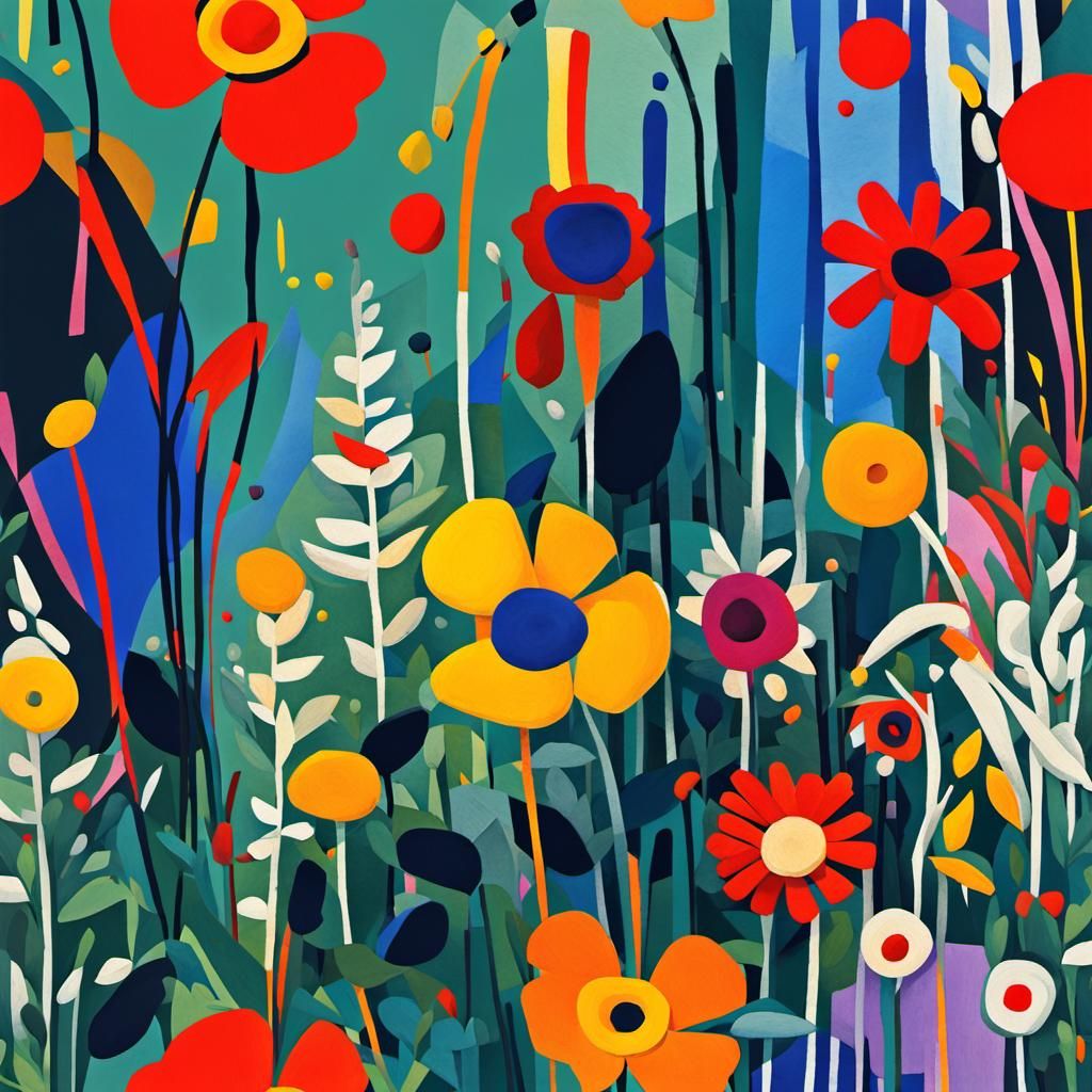 Bauhaus Meadow: Abstract Flowers in Geometric Harmony