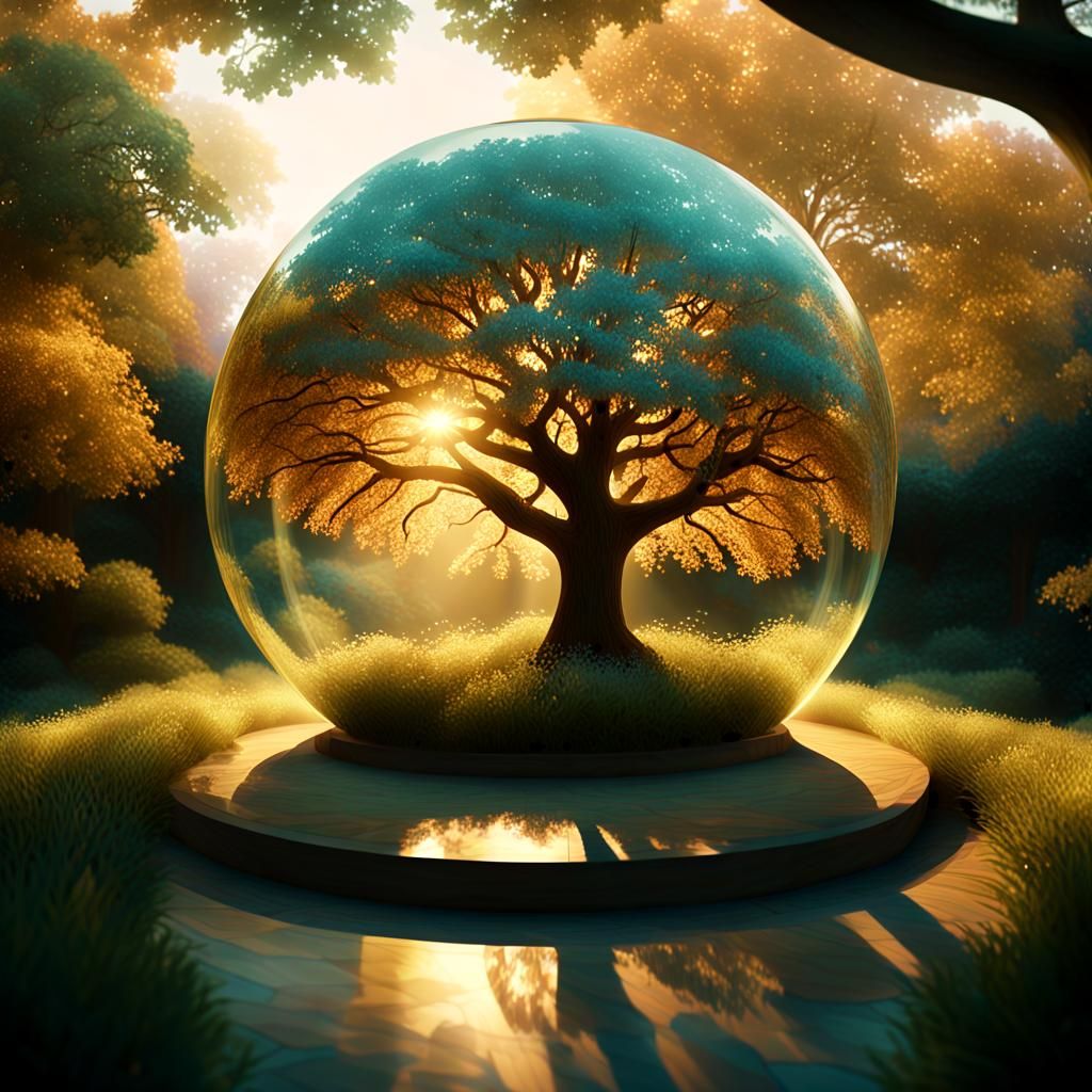Majestic Tree in Glass Garden: Cinematic Still