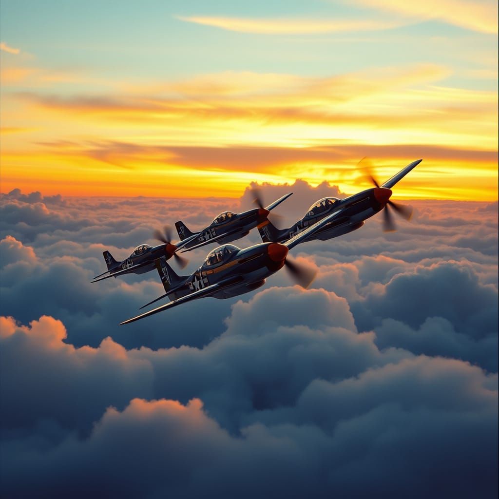 Epic Cinematic Flight of P-51D Mustangs at Twilight