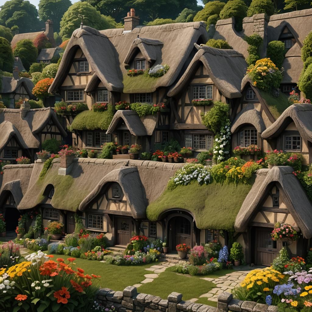 British Countryside House with Thatched Roof