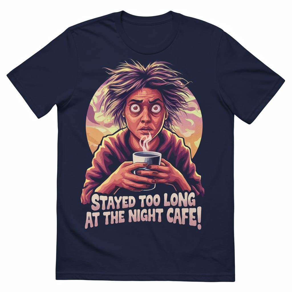 Vibrant Digital Art of a Tired Woman in a Coffee Shop