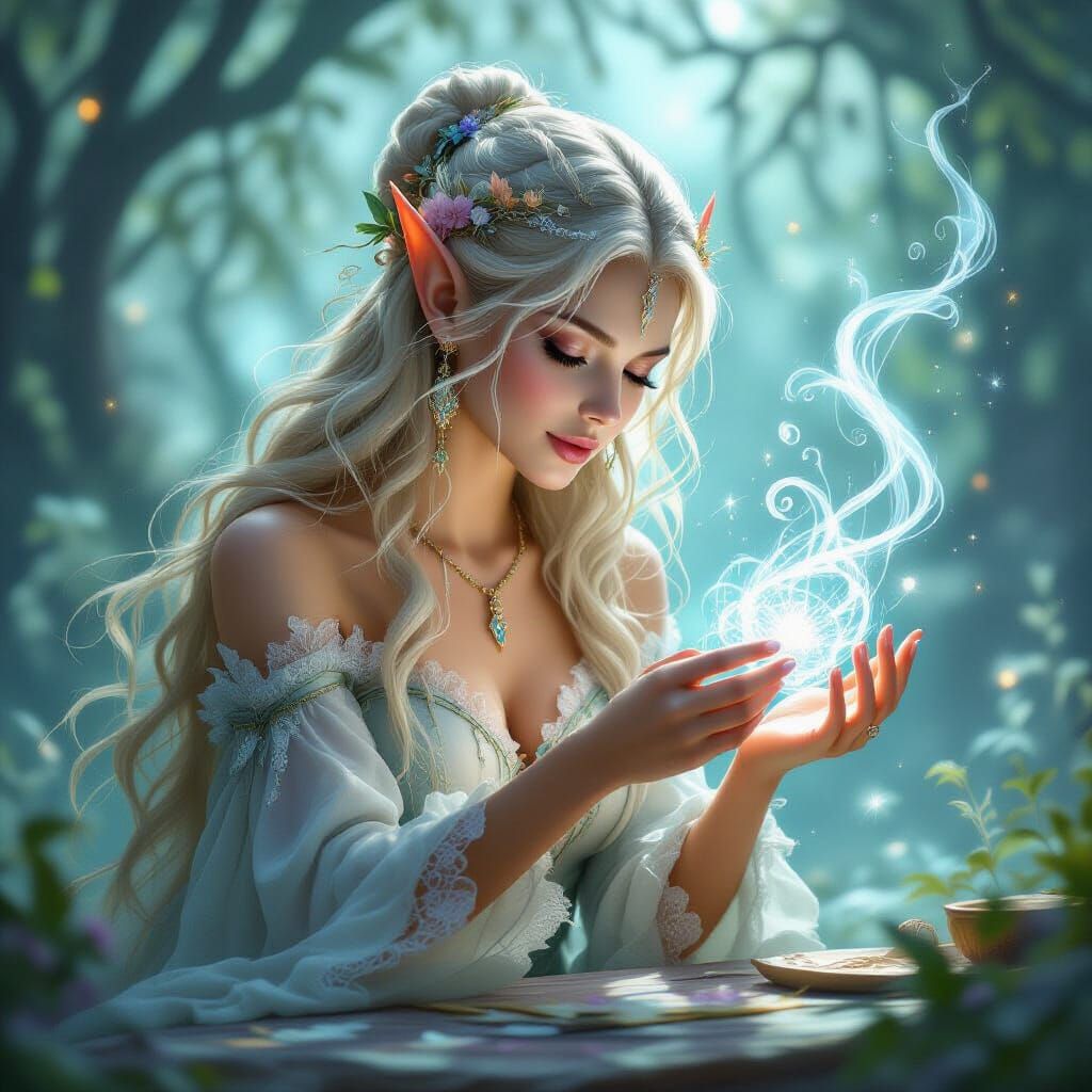 Elven Woman Crafts Air Magic Creations