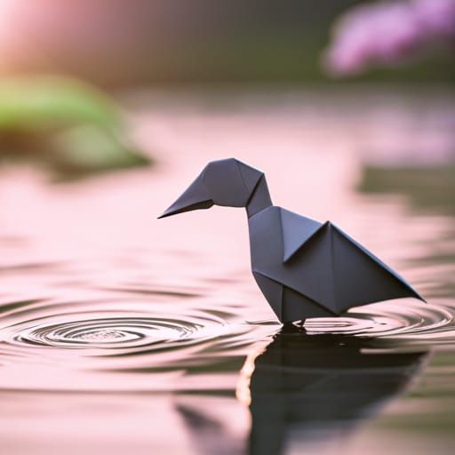 Origami Duck on Lily Pond in 8K